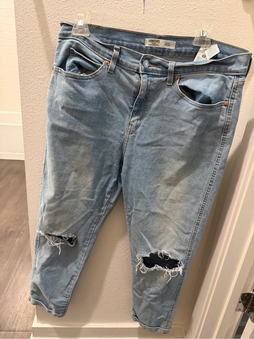 Signature by Levi Strauss Light Blue Distressed Boyfriend Jeans